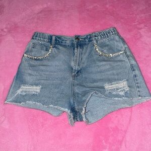 Forever 21 High-waisted Rhinestone Denim Shorts